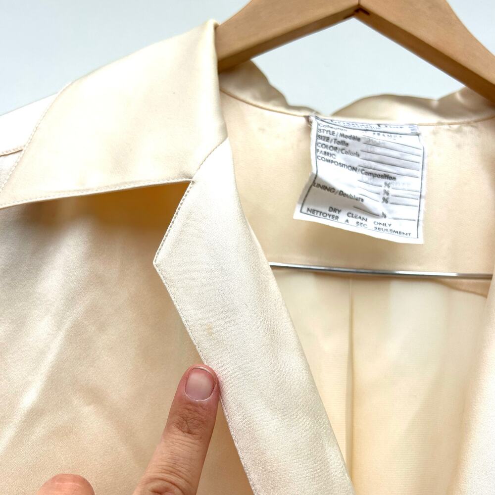 Vintage Christian Dior Cream Ecru Satin Silk Double Breasted Blouse 40 Jacket - Picture 11 of 13
